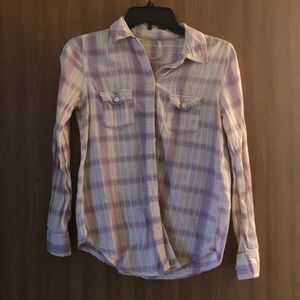 Purple and white plaid button up